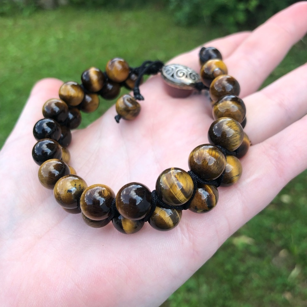 Men's Double Layer Tiger Eye Adjustable Bracelet - Macrame Knotted - Picture 13 of 17